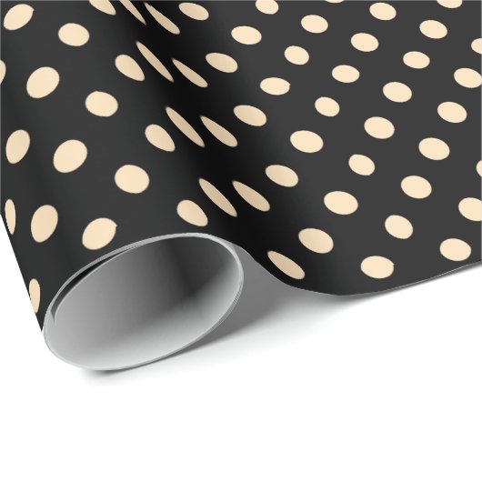 Black Cream Polka Dots Wrapping Paper Geschenkpapier (Rolleneckpunkt)