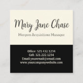 Black Cream Simplified Modern Square Business Card Quadratische Visitenkarte (Rückseite)