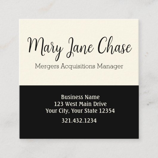 Black Cream Simplified Modern Square Business Card Quadratische Visitenkarte (Vorderseite)