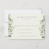 Black/Cream Snowberry+Eukalyptus Wedding RSVP Karte (Vorderseite)