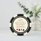Black Cream Vegas Wedding Save the Date Poker Chip Einladung (Stehend Vorderseite)