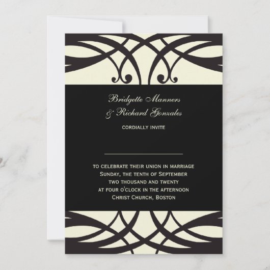 Black Cream Wedding Einladung Art Déco (Vorderseite)