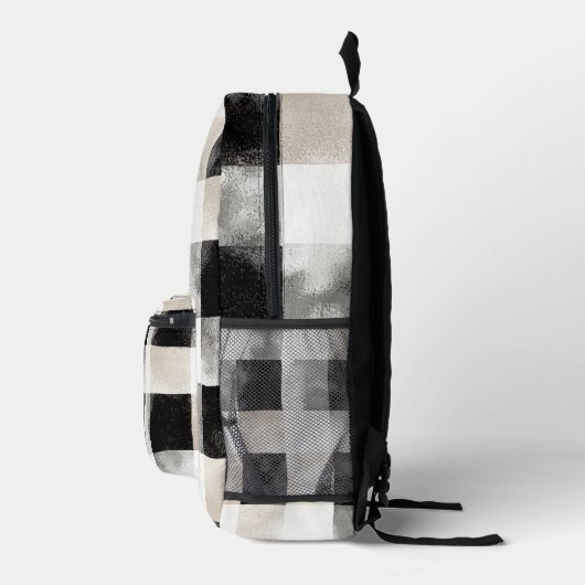 Black Cream White Plaid Stripes Bedruckter Rucksack (Rechts)