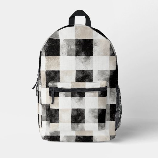 Black Cream White Plaid Stripes Bedruckter Rucksack (Vorderseite)