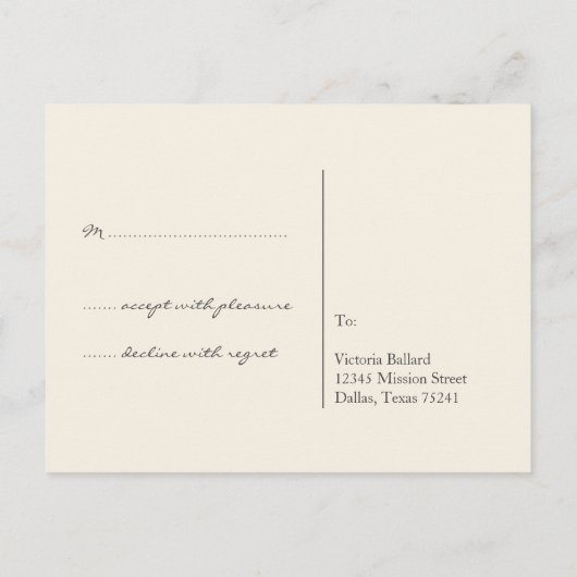 Black Creme UAWG Einfache Hochzeitskarte Einladungspostkarte (Rückseite)