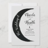 Black Crescent Dark Moon Celestial Night Wedding Einladung (Vorderseite)