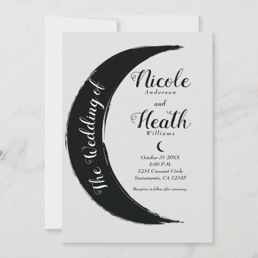 Black Crescent Dark Moon Celestial Night Wedding Einladung (Vorderseite)