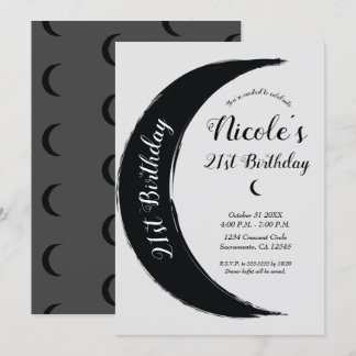 Black Crescent Dark Moon Celestie Birthday Party Einladung