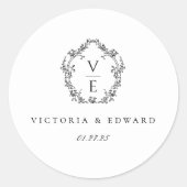 Black Crest Monogram Wedding Envelope Seal Runder Aufkleber (Vorderseite)