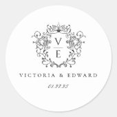 Black Crest Monogram Wedding Envelope Seal Runder Aufkleber (Vorderseite)