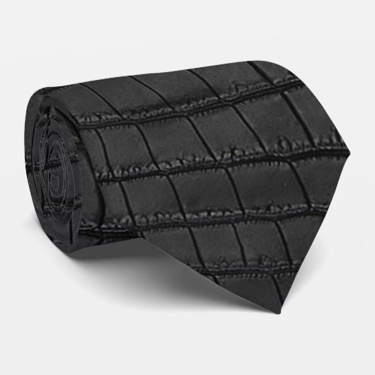 Black Crocodile Leather Print Krawatte (Gerollt)