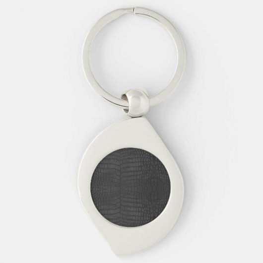 Black Crocodile Leather Print Schlüsselanhänger (Vorderseite)