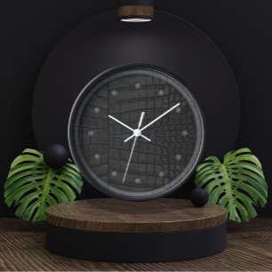 Black Crocodile Leather Print Uhr