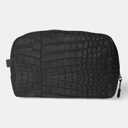 Black Crocodile Leather Print Waschbeutel (Vorderseite)