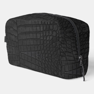 Black Crocodile Leather Print Waschbeutel