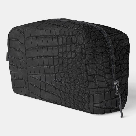 Black Crocodile Leather Print Waschbeutel (Rechte Ecke)