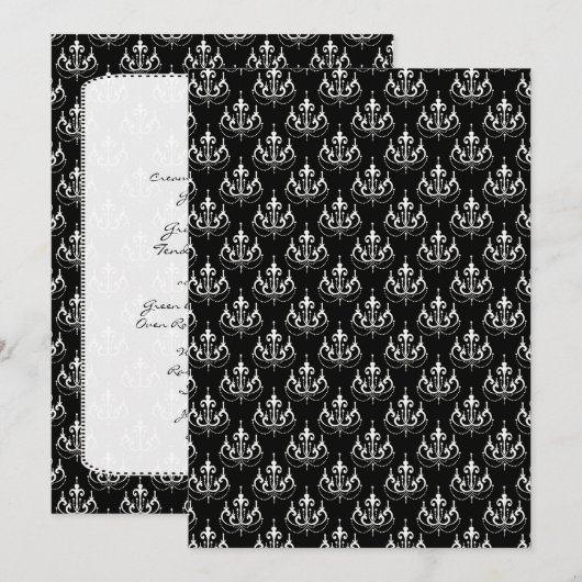 Black Cronier Damask Wedelmenü Menükarte (Vorne/Hinten)