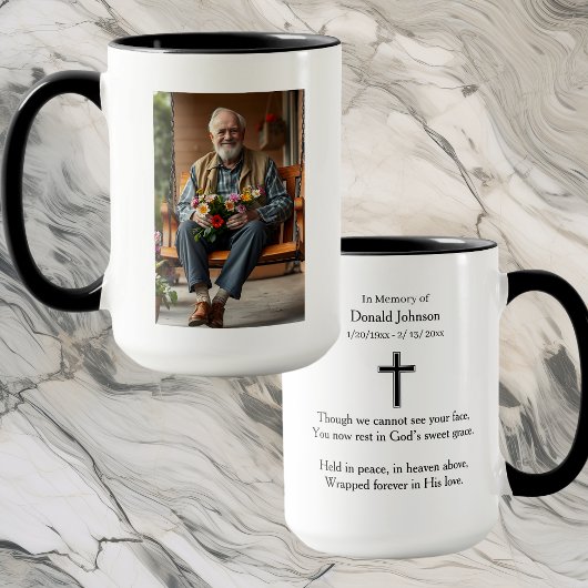 Black Cross and Poem Photo Memorial Tasse