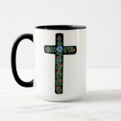 Black Cross with Flowers Tasse (Links)