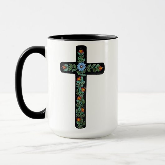 Black Cross with Flowers Tasse (Links)