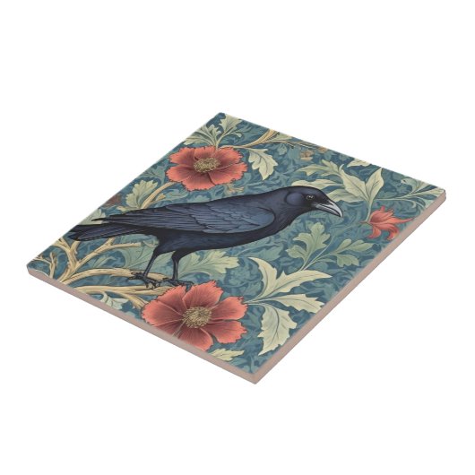 Black Crow Bird William Morris Stil Fliese (Seite)