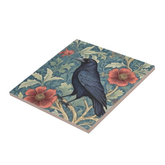 Black Crow Bird William Morris Stil Links Fliese (Seite)