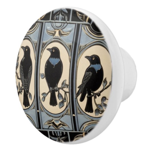 Black Crow Birds Art Nouveau Art Deco Bird Keramikknauf (Rechts)
