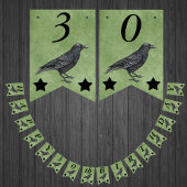 Black Crow Black Stars on Grunge Green Birthday Wimpelkette
