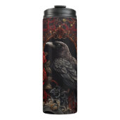 Black Crow Dark Gothic Beauty Rote Rosen Raven Bir Thermosbecher (Vorderseite)