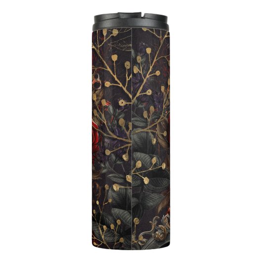 Black Crow Dark Gothic Beauty Rote Rosen Raven Bir Thermosbecher (Rückseite)