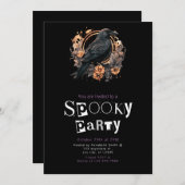 Black Crow Gold Minimalistisches Halloween-Party Einladung (Vorne/Hinten)