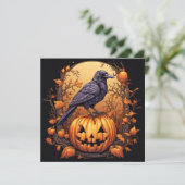 Black Crow Happy Halloween Karte (Stehend Vorderseite)