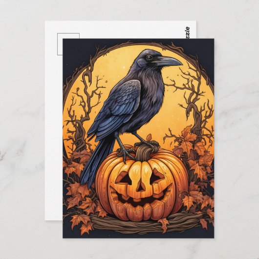 Black Crow Happy Halloween Postkarte (Vorne/Hinten)