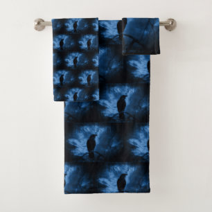 Black Crow mit Runen Dark Goth Style Badhandtuch Set