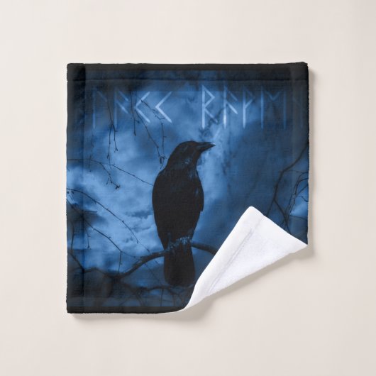 Black Crow mit Runen Dark Goth Style Badhandtuch Set (Waschlappen)