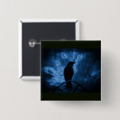 Black Crow mit Runen Dark Goth Style Button (Vorne & Hinten)