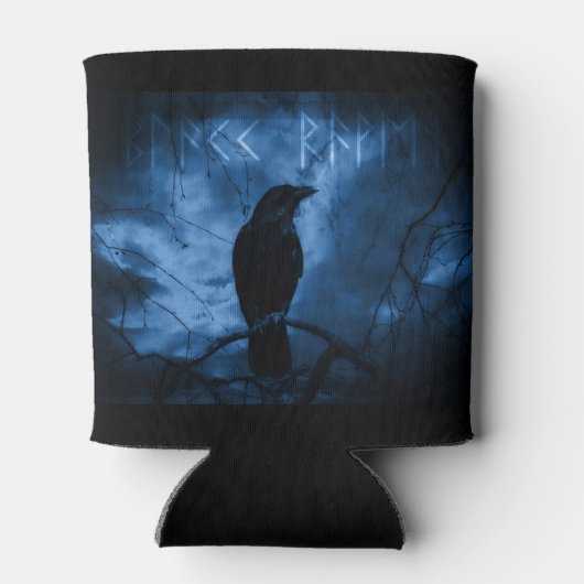 Black Crow mit Runen Dark Goth Style Dosenkühler (Rückseite)