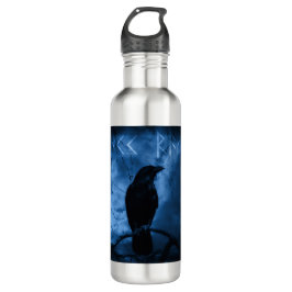 Black Crow mit Runen Dark Goth Style Edelstahlflasche