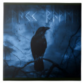 Black Crow mit Runen Dark Goth Style Fliese (Vorderseite)