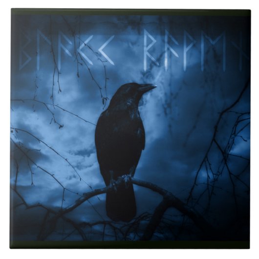 Black Crow mit Runen Dark Goth Style Fliese (Vorderseite)