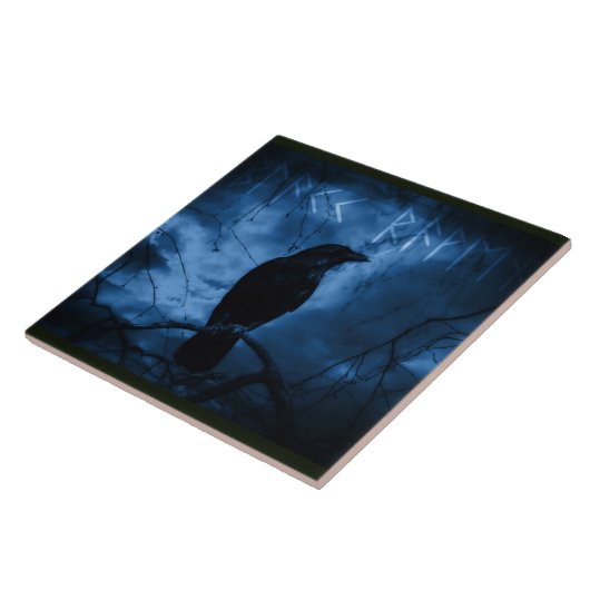 Black Crow mit Runen Dark Goth Style Fliese (Seite)