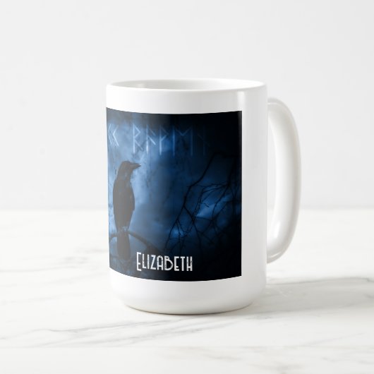 Black Crow mit Runen Dark Goth Style Kaffeetasse (VorderseiteRechts)