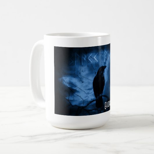 Black Crow mit Runen Dark Goth Style Kaffeetasse (Vorderseite Links)
