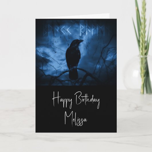 Black Crow mit Runen Dark Goth Style Karte (Vorderseite)