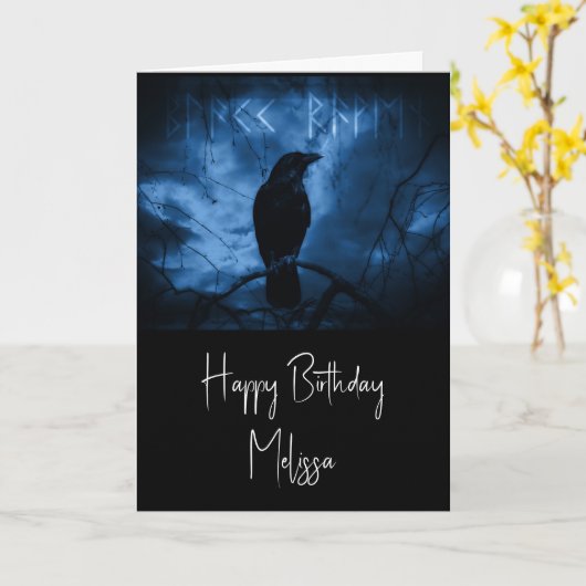 Black Crow mit Runen Dark Goth Style Karte (Gelbe Blume)