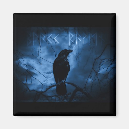 Black Crow mit Runen Dark Goth Style Magnet (Vorne)