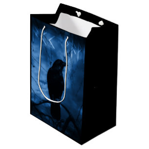Black Crow mit Runen Dark Goth Style Mittlere Geschenktüte