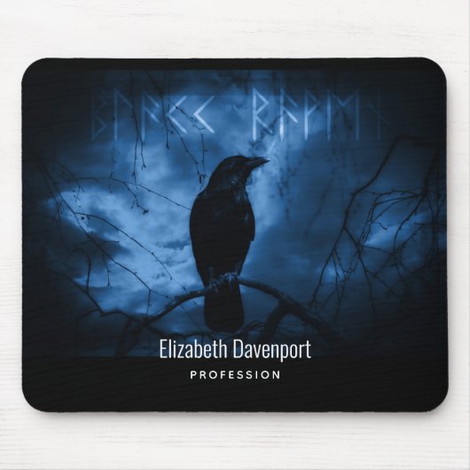 Black Crow mit Runen Dark Goth Style Mousepad (Vorne)