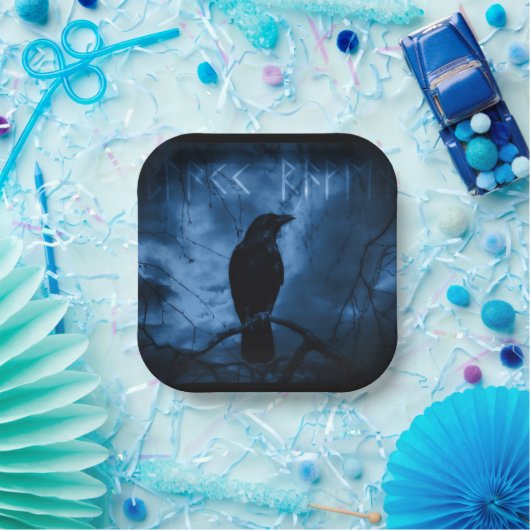 Black Crow mit Runen Dark Goth Style Pappteller (Party)