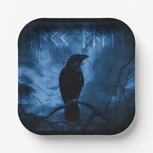Black Crow mit Runen Dark Goth Style Pappteller (Vorderseite)